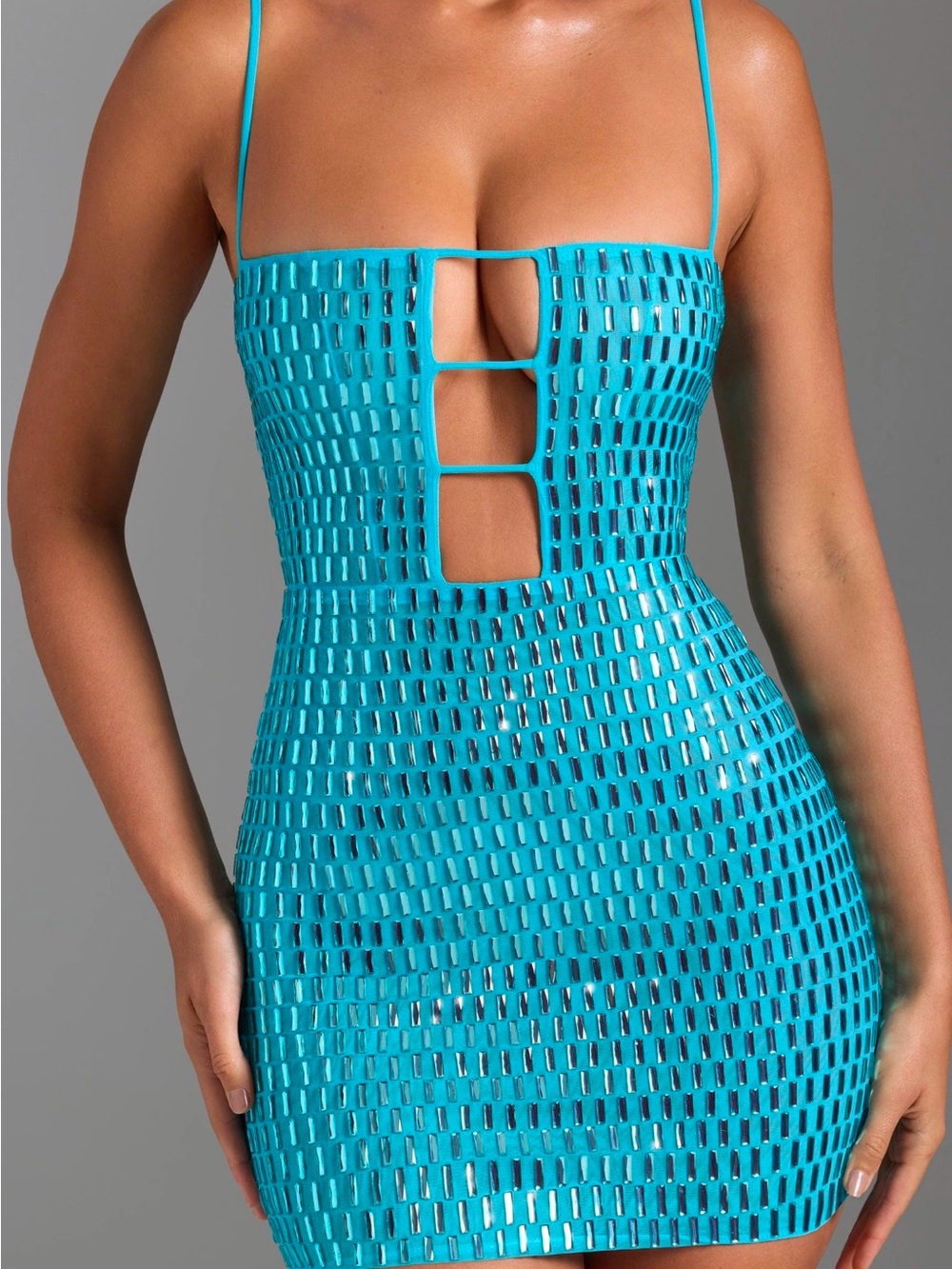 Oh Polly Bright Turquoise Strappy Cutout Mini Dress
